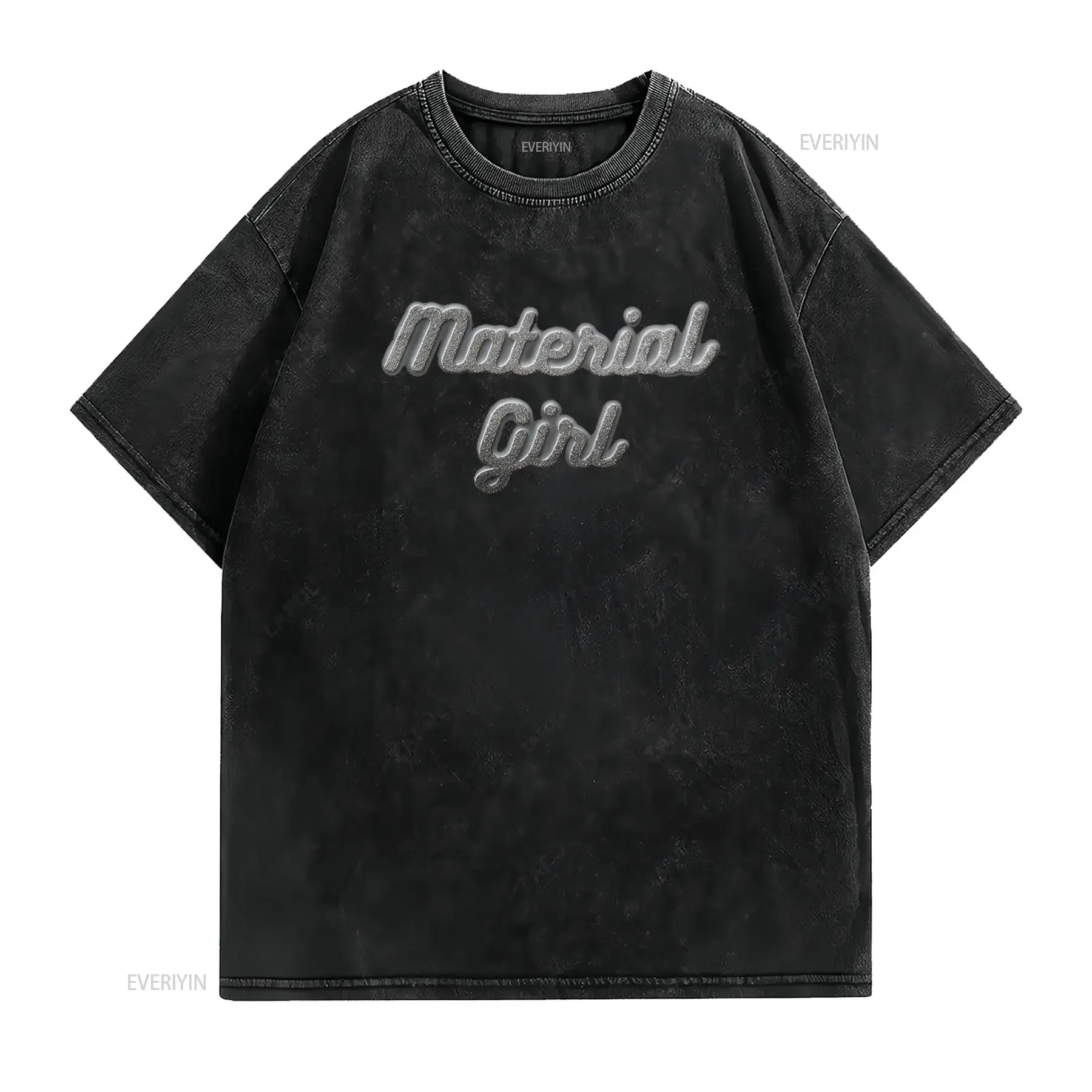 Y2K Streetwear Glitter Silver Material Girl Slogan Print Casual T Shirt vintage Washed streetwear Slightly homme fashion