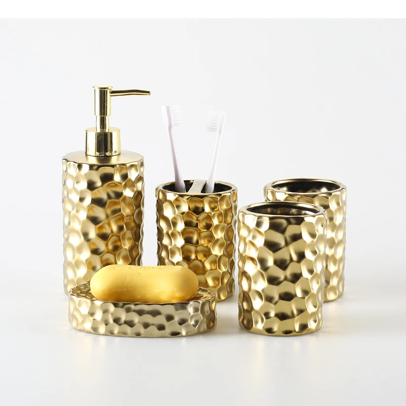 

Golden Ceramic Wash Kit Couple Mouthwash Cup Five Piece Set Hotel Hand Bottle Soap Dish Home Bathroom Accessories Gift