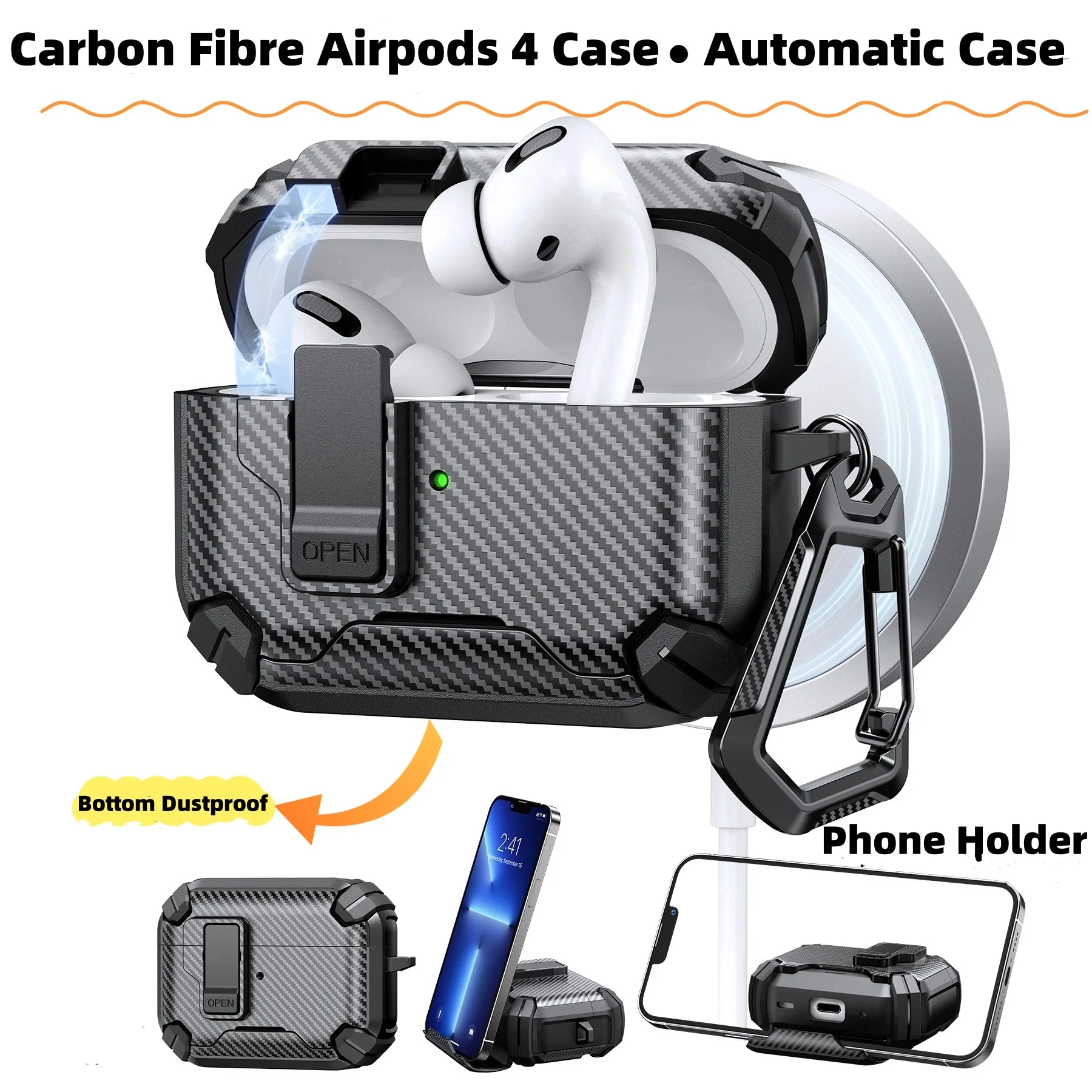 สําหรับ Airpods Pro /Pro 2 กรณีแม่เหล็กสวิทช์อัตโนมัติกรณีคาร์บอนไฟเบอร์ไร้สายชาร์จฝาครอบโทรศัพท์ออกแบบสําหรับ AirPods 4