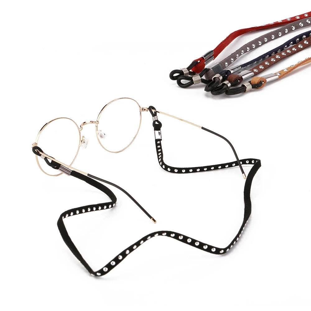 10pcs Retro Vintage Suede Sunglasses Glasses Eyeglasses Cord Chain Eyewear String Holder With Rivet Black Brown Blue Red Grey