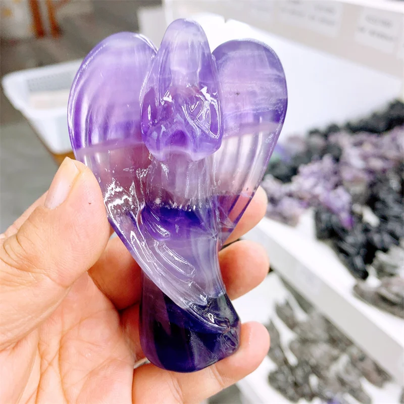 Natural Fluorite Guardian Angel Carving Carved Healing Stone Gemstone Reiki Home Decor Crystal Craft Christmas Gifts 1pcs