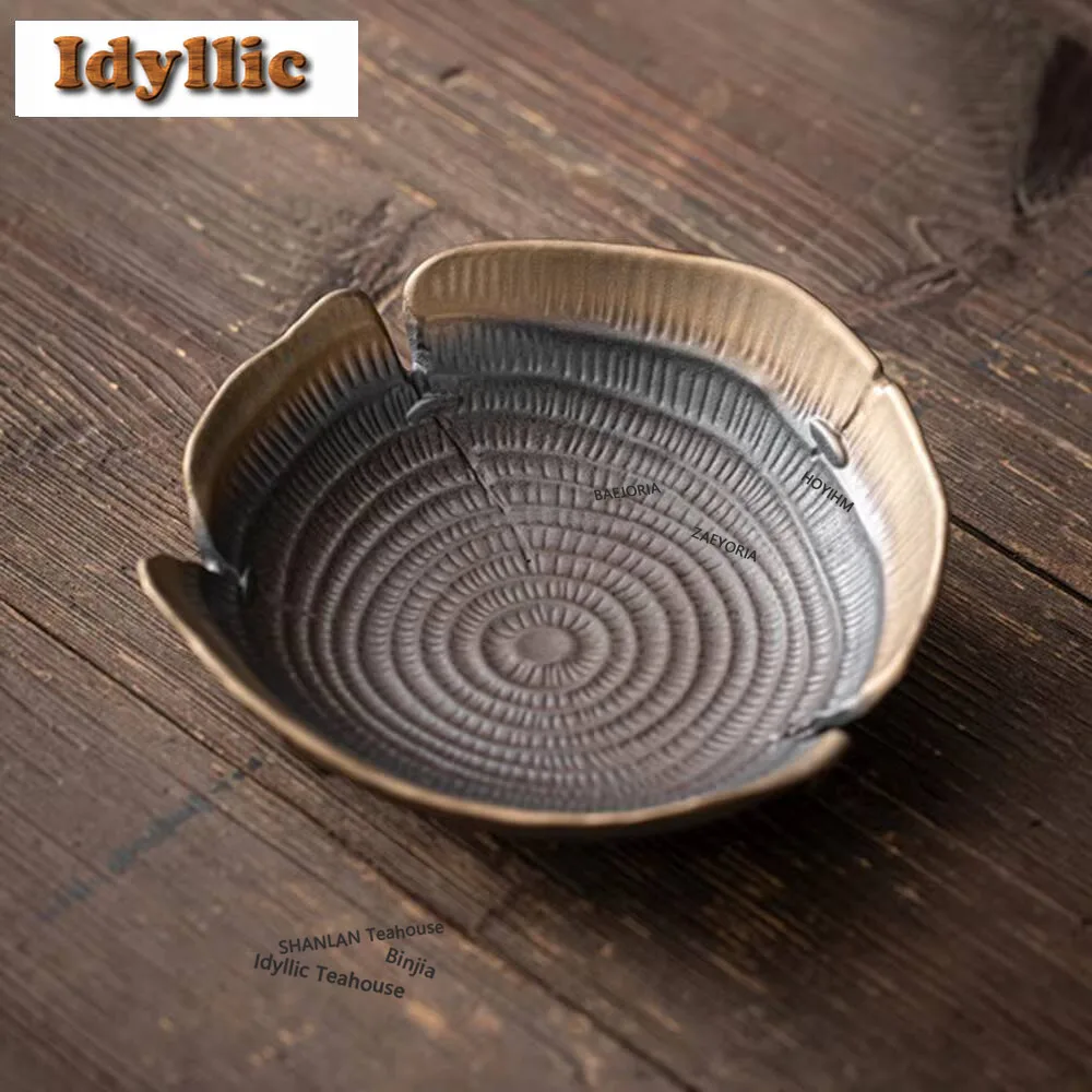 HOYIHM Retro Breaking Dawn Gilded Iron Glaze Dry Brew Table Tea Tray Antique Water Storage Pot Bearing Holder Kung Fu Teaware
