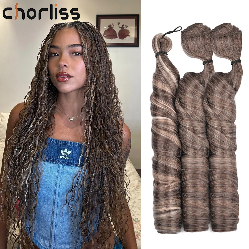 

24 Inch Boho French Curly Braiding Hair Pre-Stretched Loose Wavy Bouncy French Curl Synthetic Weft & Bulk Crochet Hair Bundles