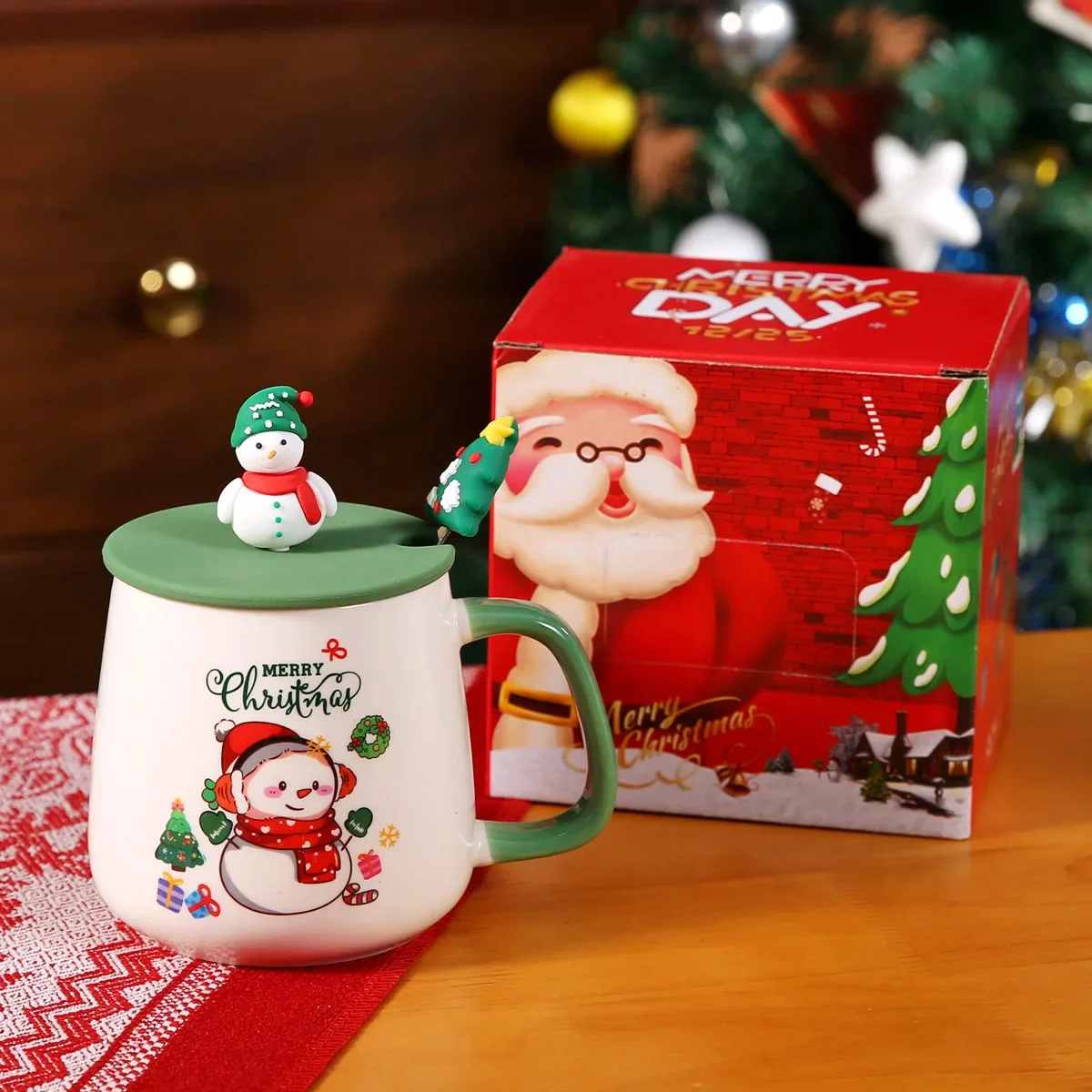 

Creative Christmas Gift Ceramic Cup Mug with Lid Spoon 2025 Christmas Party Gift for Friends m