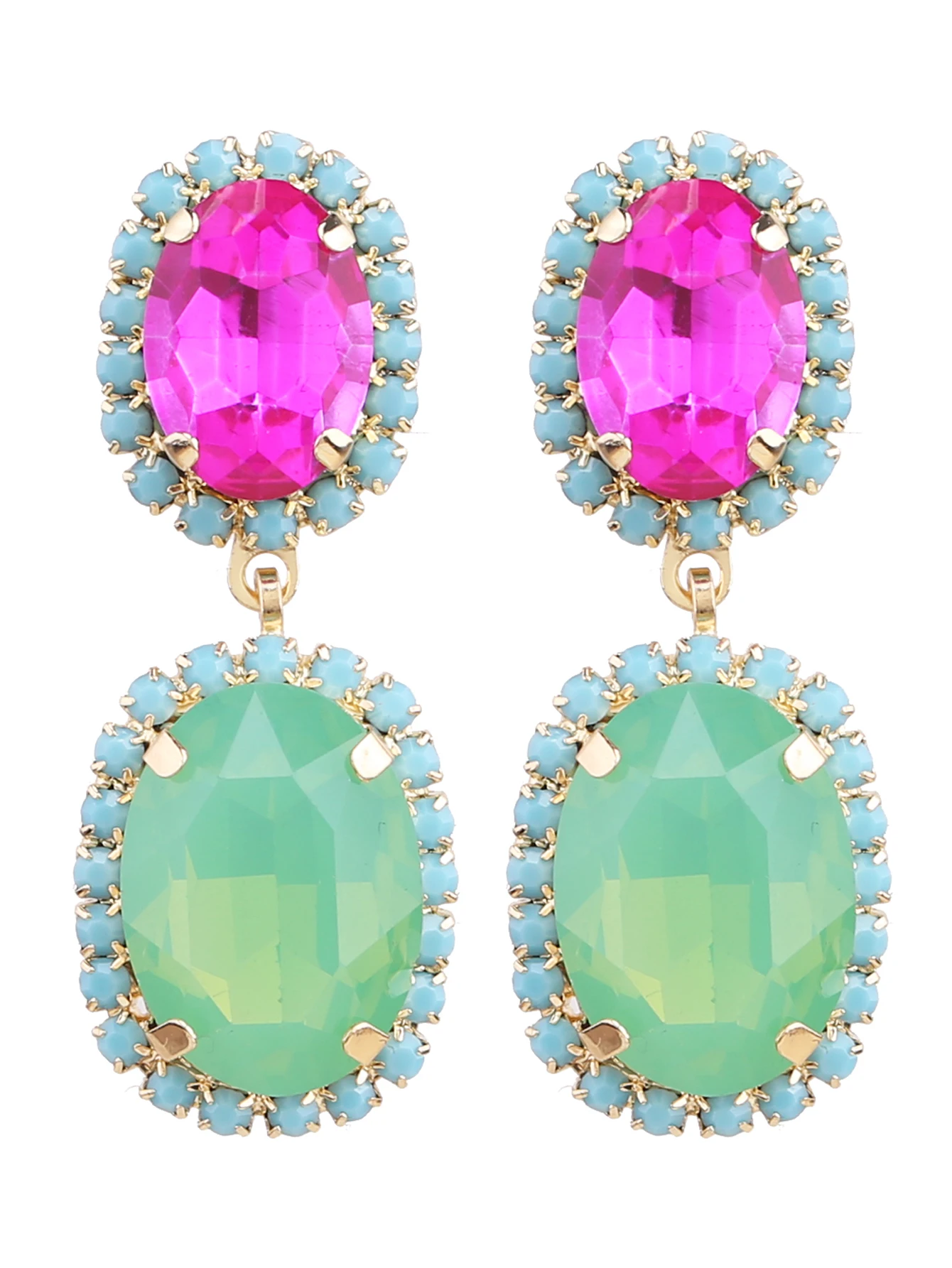 Elegant pendant oval women's Drop earrings sparkling glass rhinestone copper pointed inlaid party  earrings innovative earrings