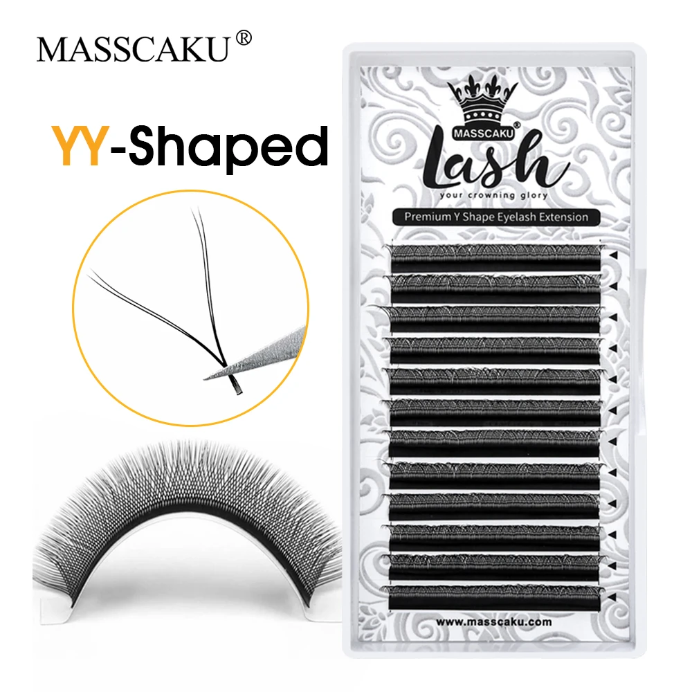 

Hot Selling MASSCAKU Y Shaped Eyelash Extensions Synthetic Silk Y Type Eyelashes 8-15mm& Mix Wispy Double Tips Lashes