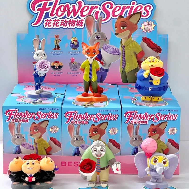 

Authentic Zootopia Flower Series Blind Box Animal City Everlasting Flowers Trendy Toy Anime Figurines Judy Nick Model Collection