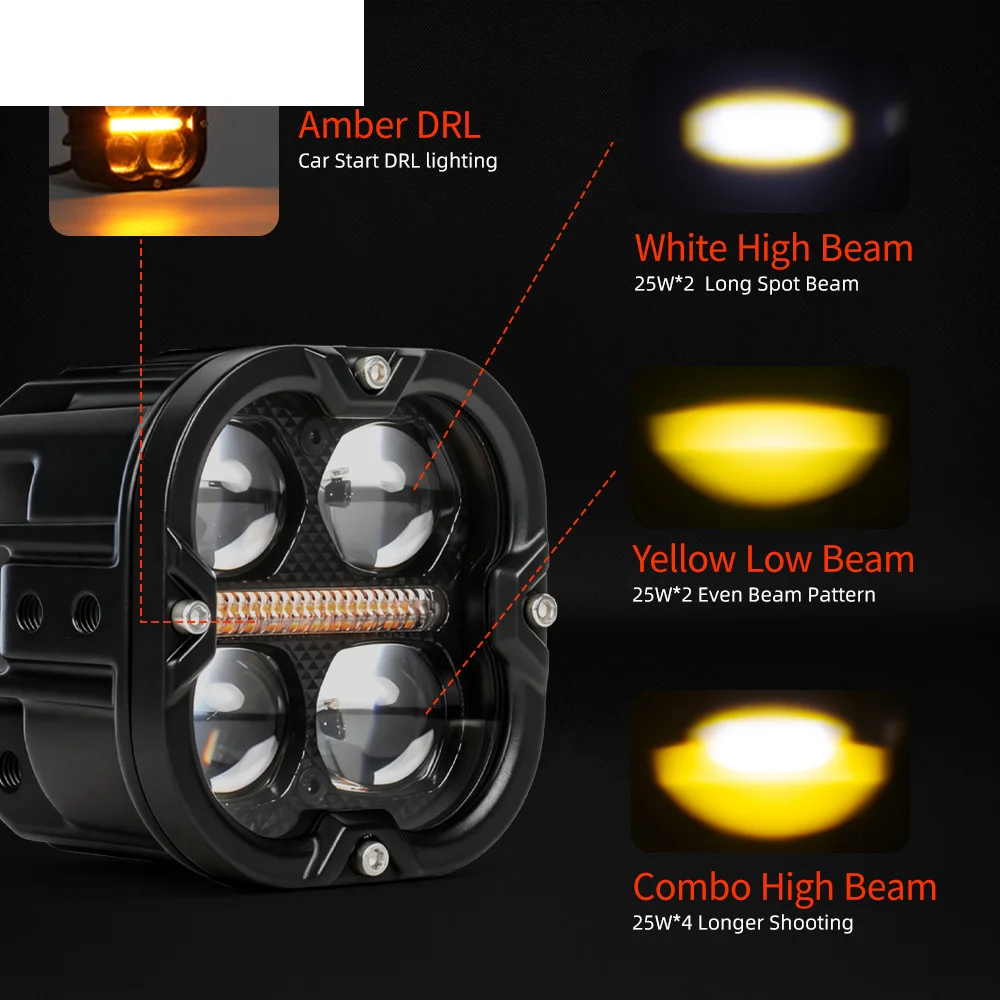 200W Phare Auxiliaire Moto Auxiliary Spotlight 4LED Projector High Low Beam Strobe Motorbike Fog Light for BMW GS Moto Trail