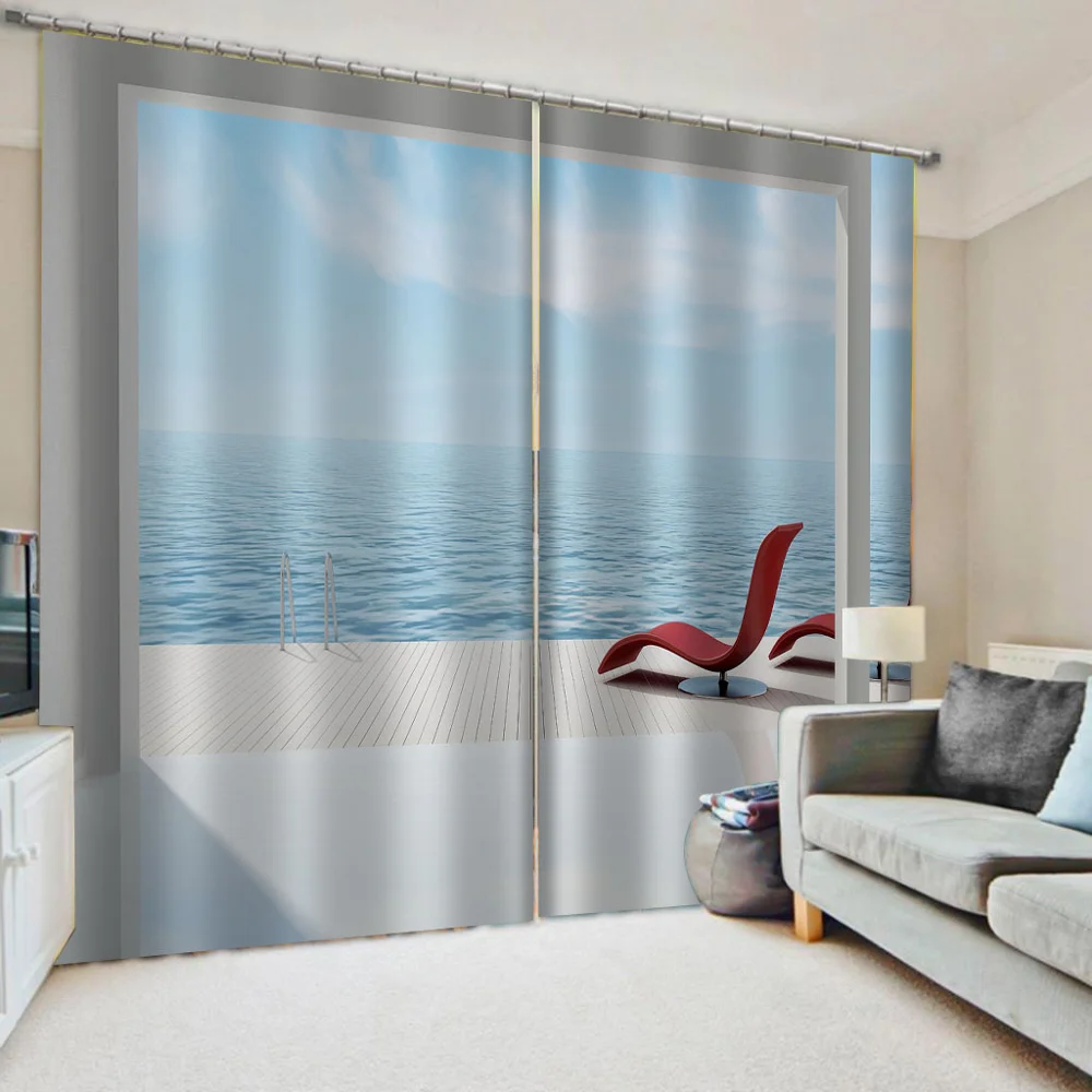 Nature scenery curtains photo Blackout Window Drapes Luxury 3D Curtains For Living room blue seaside curtains