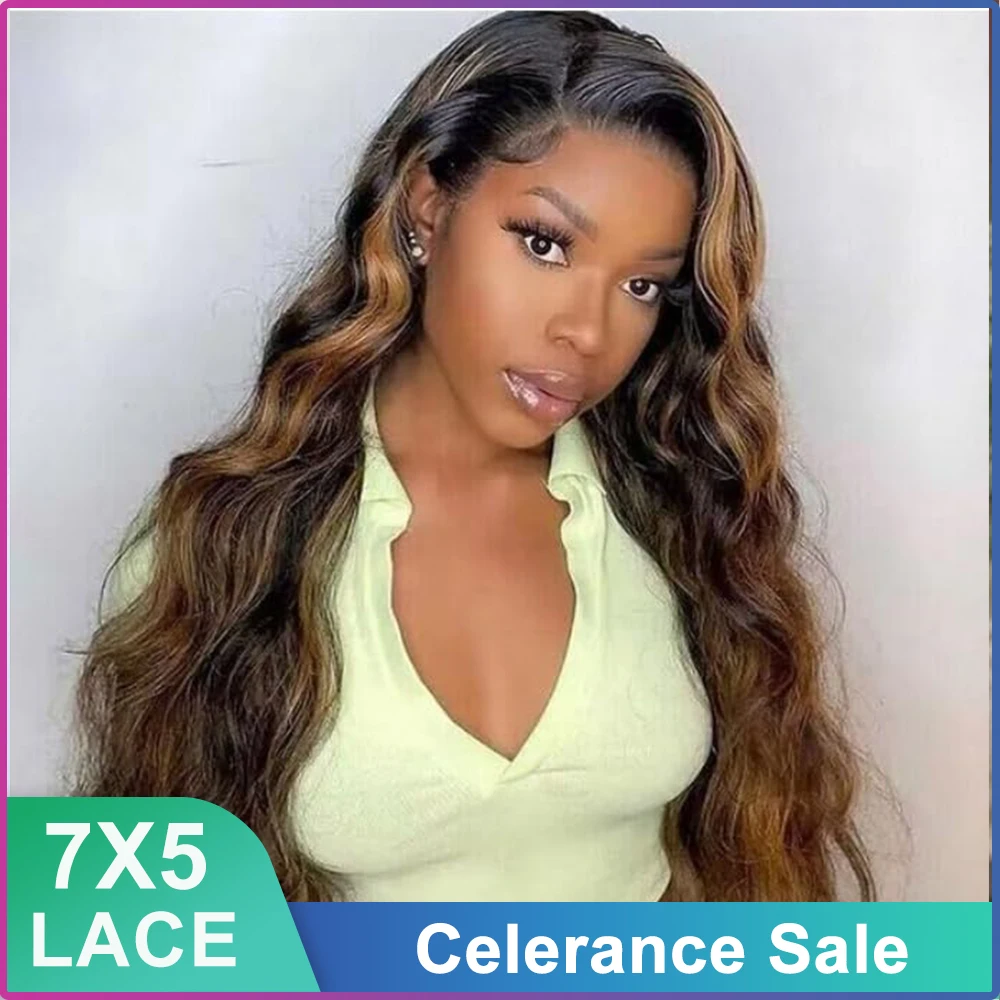 

40Inch Glueless Wig Human Hair Ready To Wear 7x5 HD Lace Glueless Wigs with Bye Bye Knots Pre Plucked 1B/30 Color Body Wave Wig