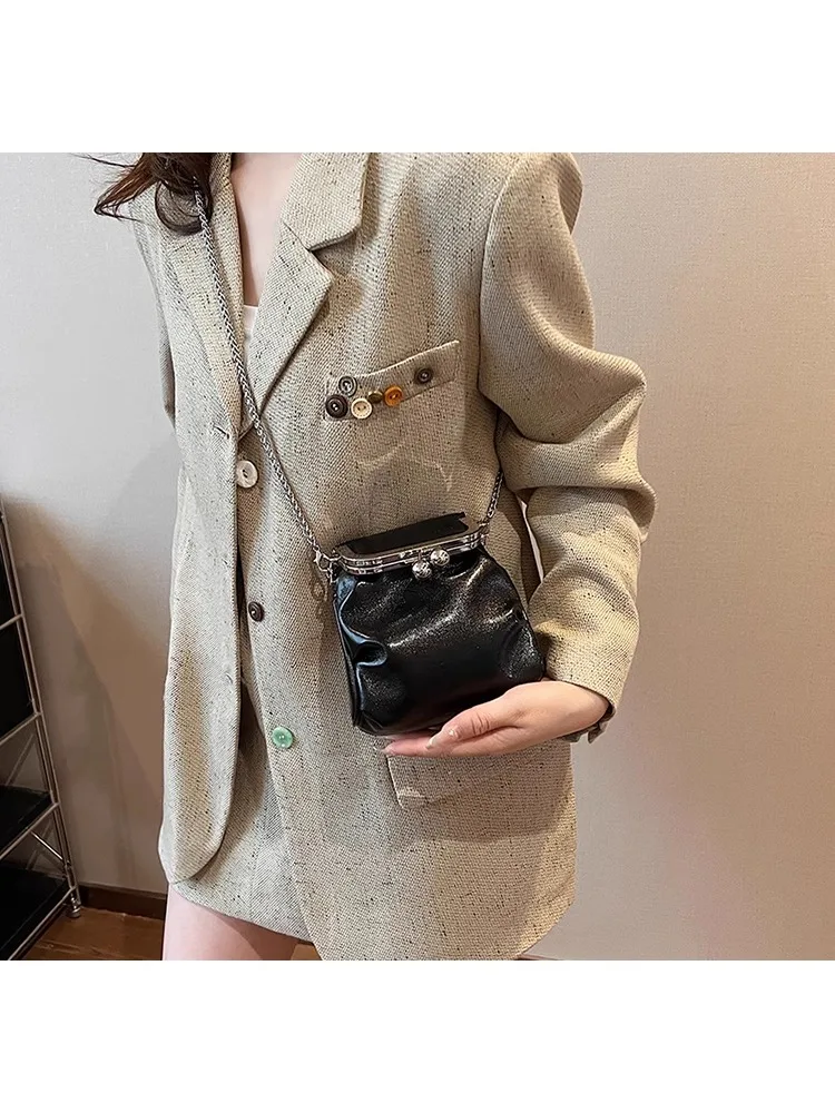 Silver Bag Women\'s 2024 Niche Design Commuter Female Small Capacity Tote Bag Crossbody Bag Fashion Solid Color Temperament