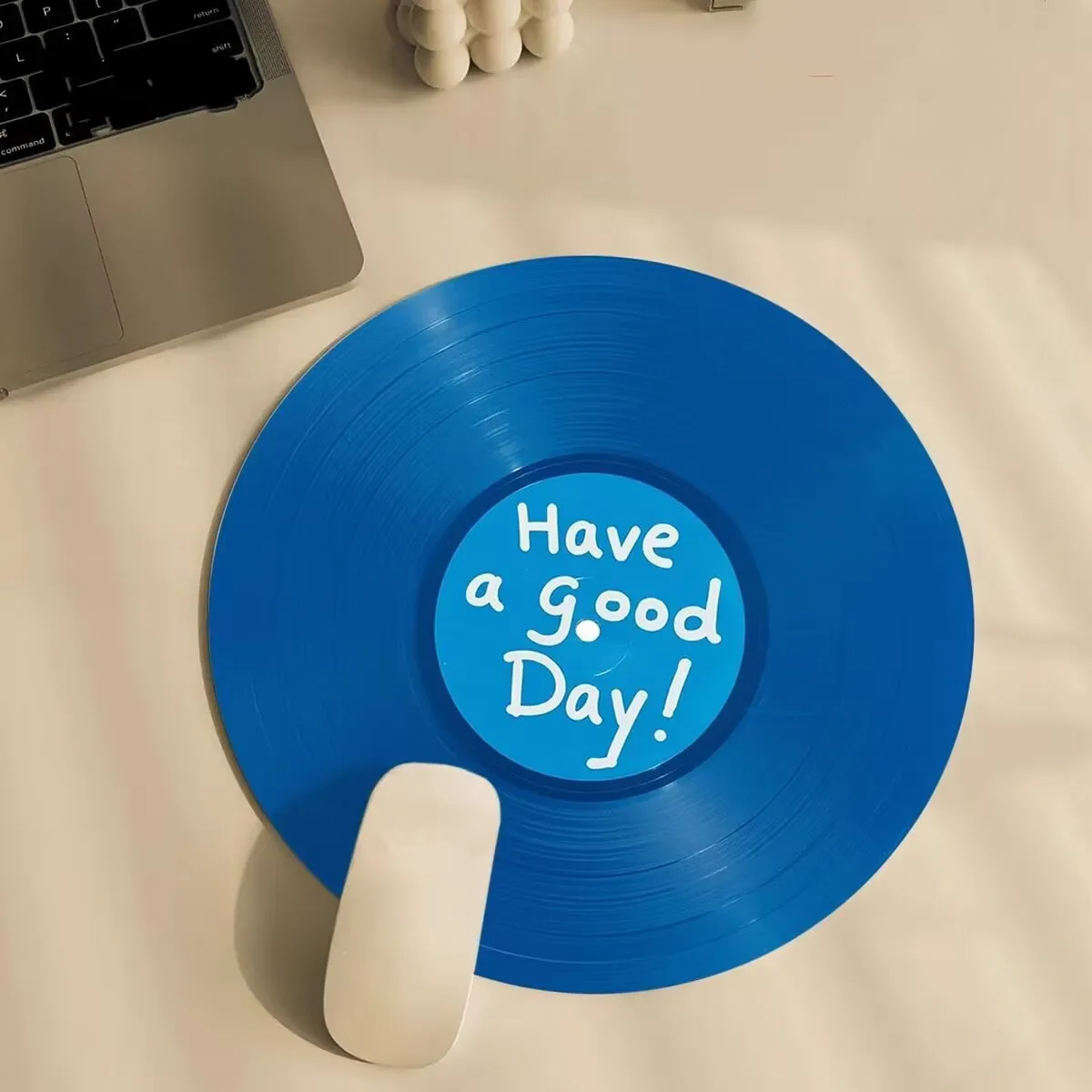 Non-Slip Round Mousepad Vintage Vinyl Record Blue Mouse Pad for Home Office Gaming Desk Laptop Accessories Desk Interior Setup