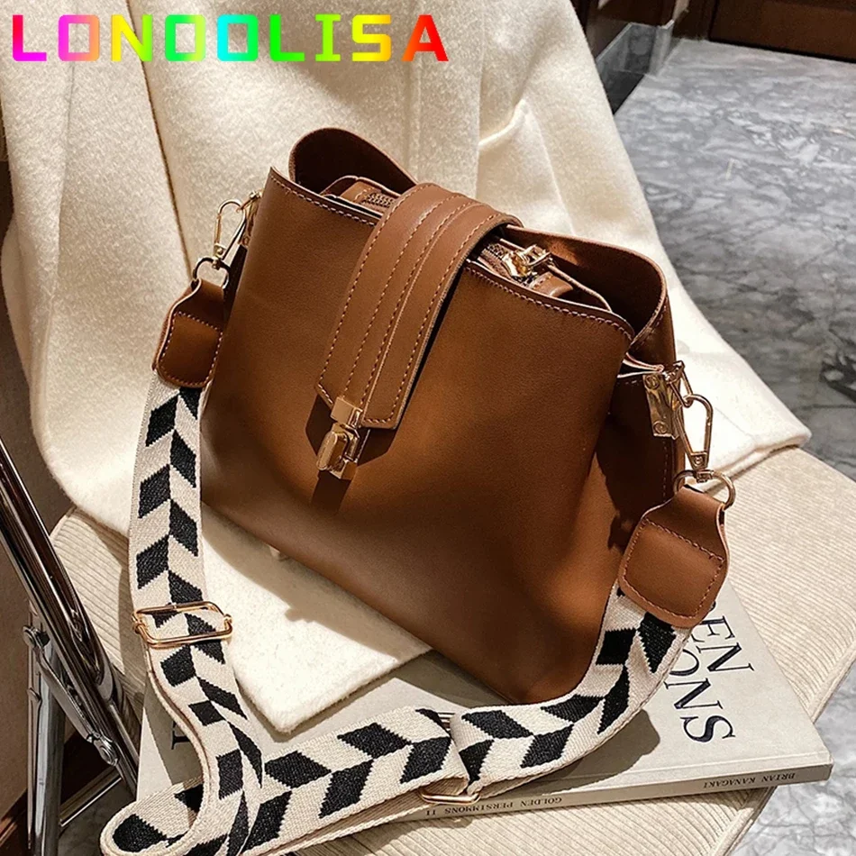 Vintage Simple Small PU Leather Bucket Crossbody Bags for Women 2024 Designer Fashion Lady Luxury Black Shoulder Handbags Totes