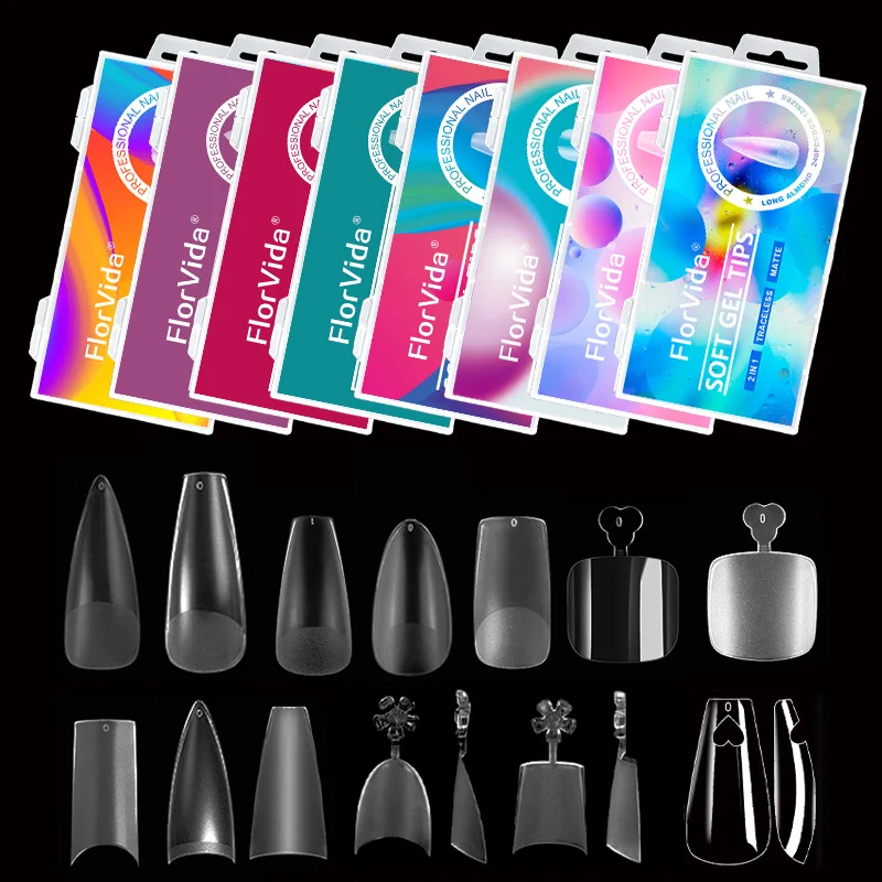 

FlorVida Medium Long False Nails Soft Gel Tips Stiletto Fake Half Cover Full Coffin Square Almond Press On Nails Quick Extension