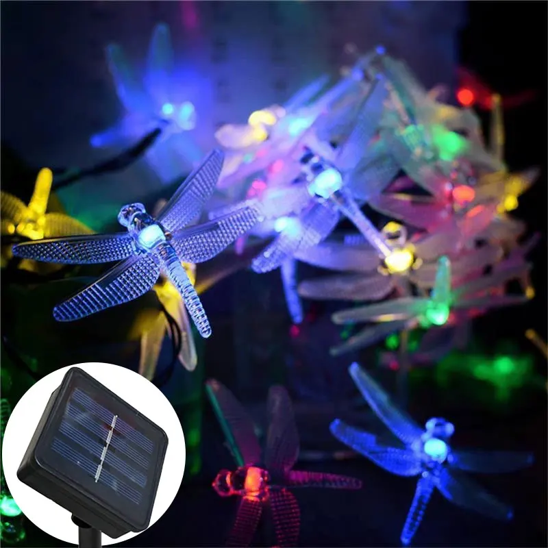 

5M Solar Powered Dragonfly Garland LED String Fairy Light Outdoor Waterproof for Backyard & Garden Lawn Fence Patio Decoration