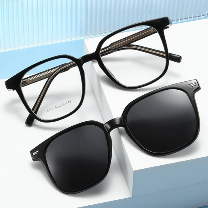 CLLOIO Trendy Magnetic Clip On Prescription Glasses Anti Blue Light Myopia Glasses Polarized Custom Progressive Reading Eyewear