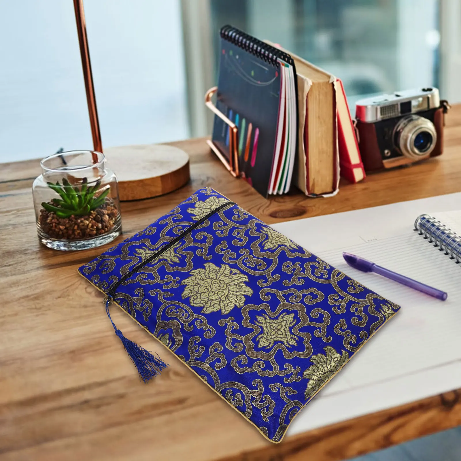 

Bible Book Bag 24x34cm Blue Flower Large Capacity Zipper Notebook Storage Case for Books Stationery Travel Office Use