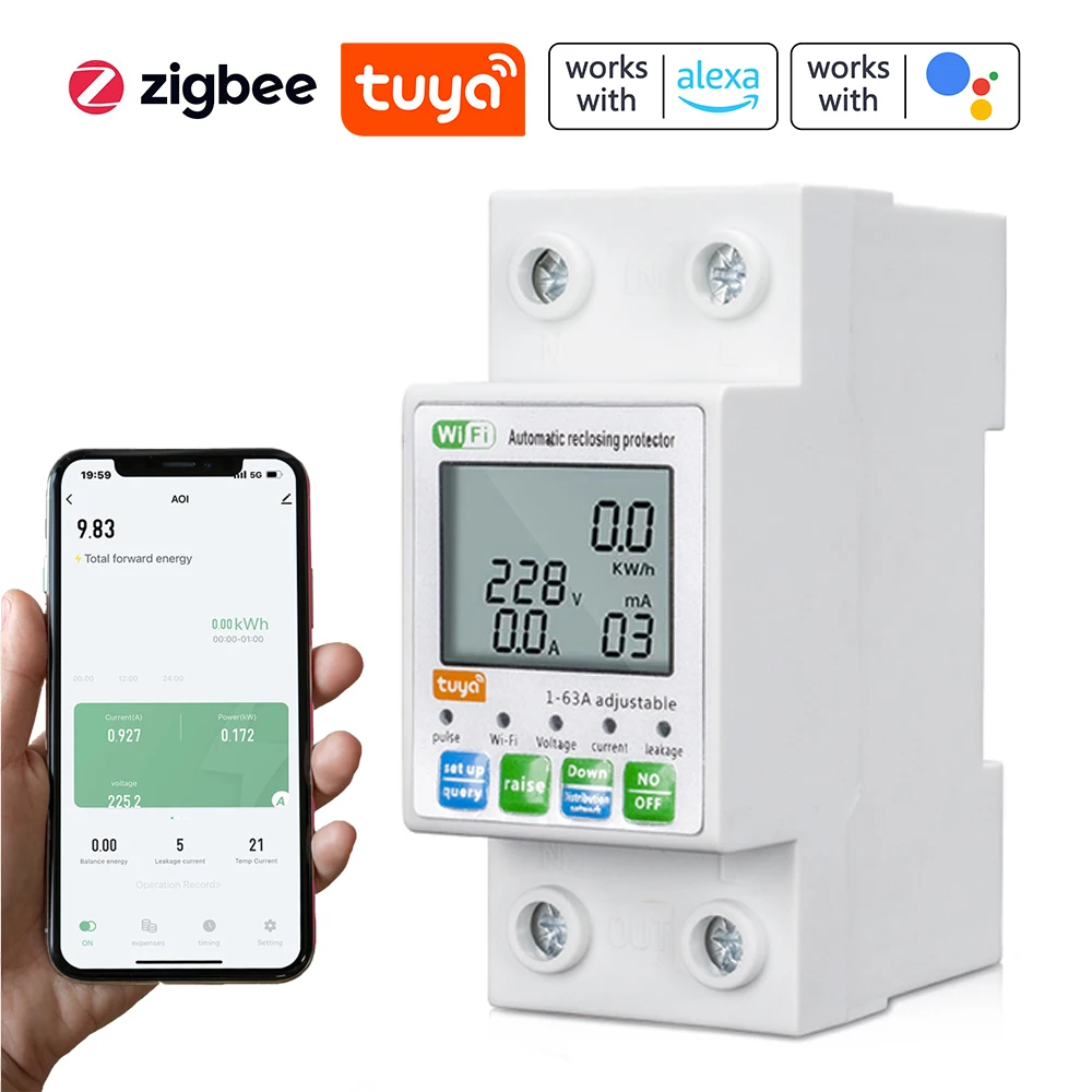Tuya ZigBee inteligentny automatyczny ochraniacz ponownego zamykania wielofunkcyjny miernik mocy wyłącznik automatyczny sterowanie aplikacją na telefon komórkowy