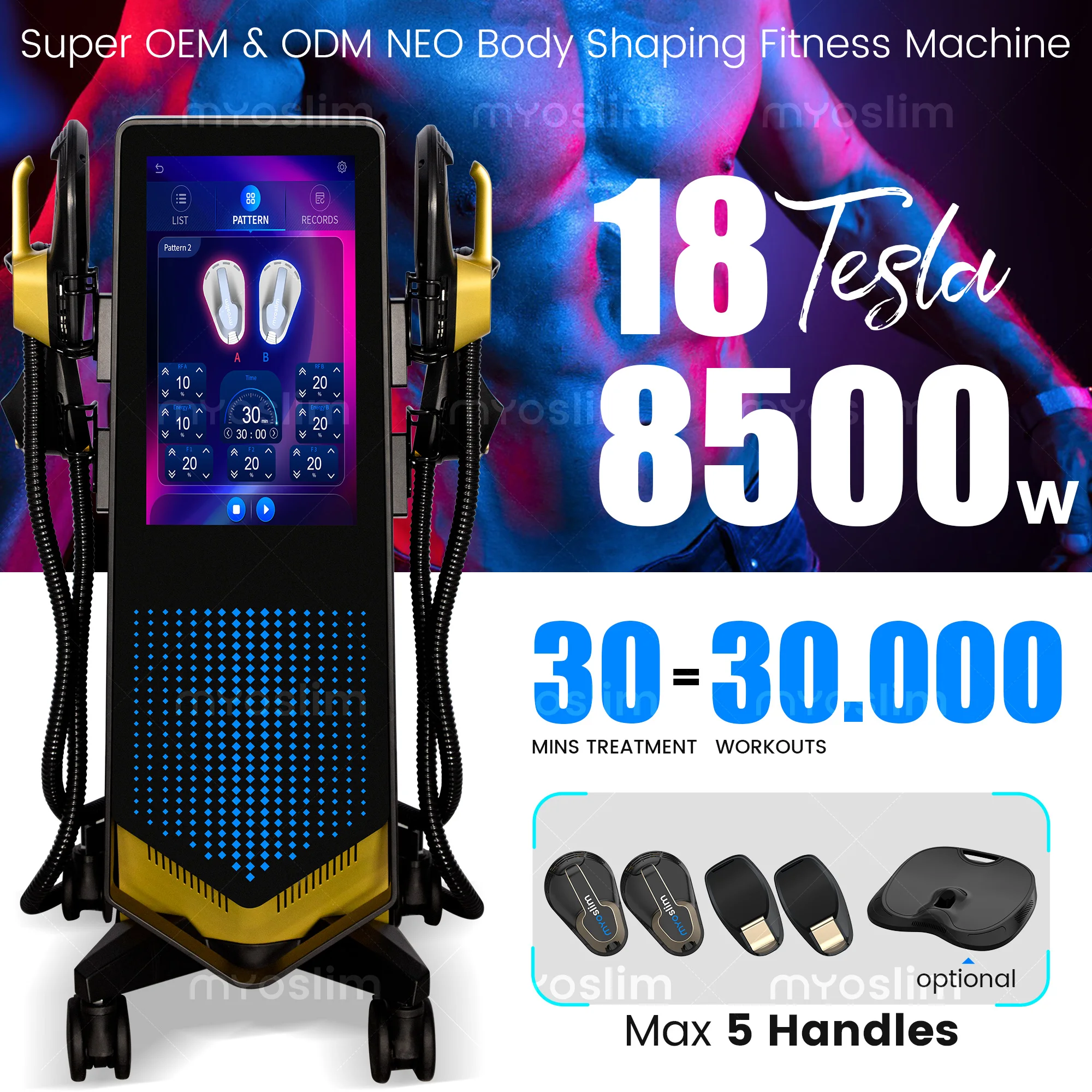 

MYOslim Neo EMS Body Sculpting Machine RF Muscle Stimulator Shaping Device for Fitness And Wellness 8500w 200HZ
