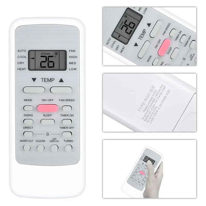 DT39 Remote Control for Midea RG51B/E EU Air Conditioner AC Units 433MHz IR Wireless Black