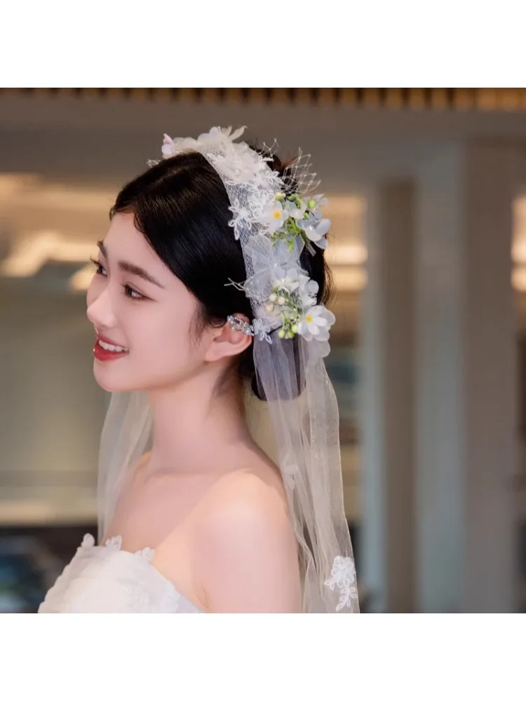 الفرنسية الزفاف رئيس زهرة ريشة الأميرة شكل سوبر الجنية إكسسوارات الشعر الغلاف الجوي حديقة الحجاب