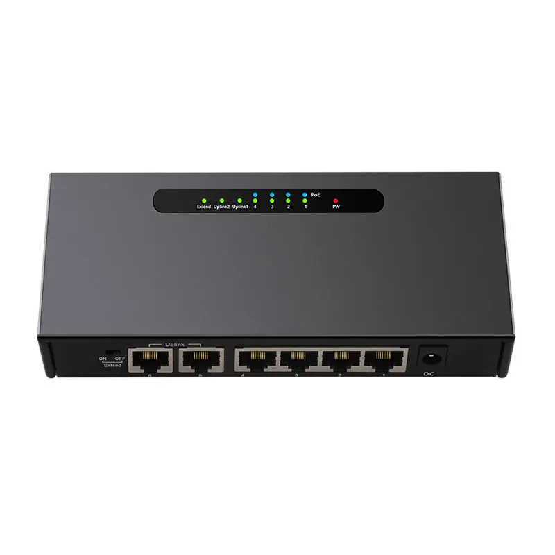 Conmutador POE de 65W, 4 puertos, 10/100 PoE + 2 puertos, Ethernet, carcasa de hierro, conmutador de red para cámara IP/AP inalámbrico/CCTV