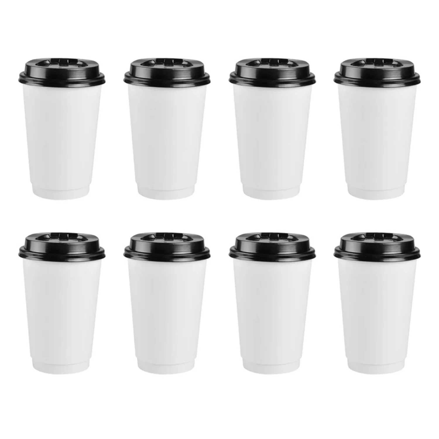 Insulated Disposable Takeaway Double-Layer Paper Coffee Cups with Lids (Pack of 50)