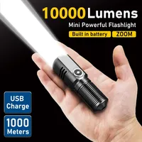 Super Bright 10000LM Mini High Power LED Flashlight with 3 Modes Rechargeable Outdoor Waterproof Zoom Tactical Flashlight