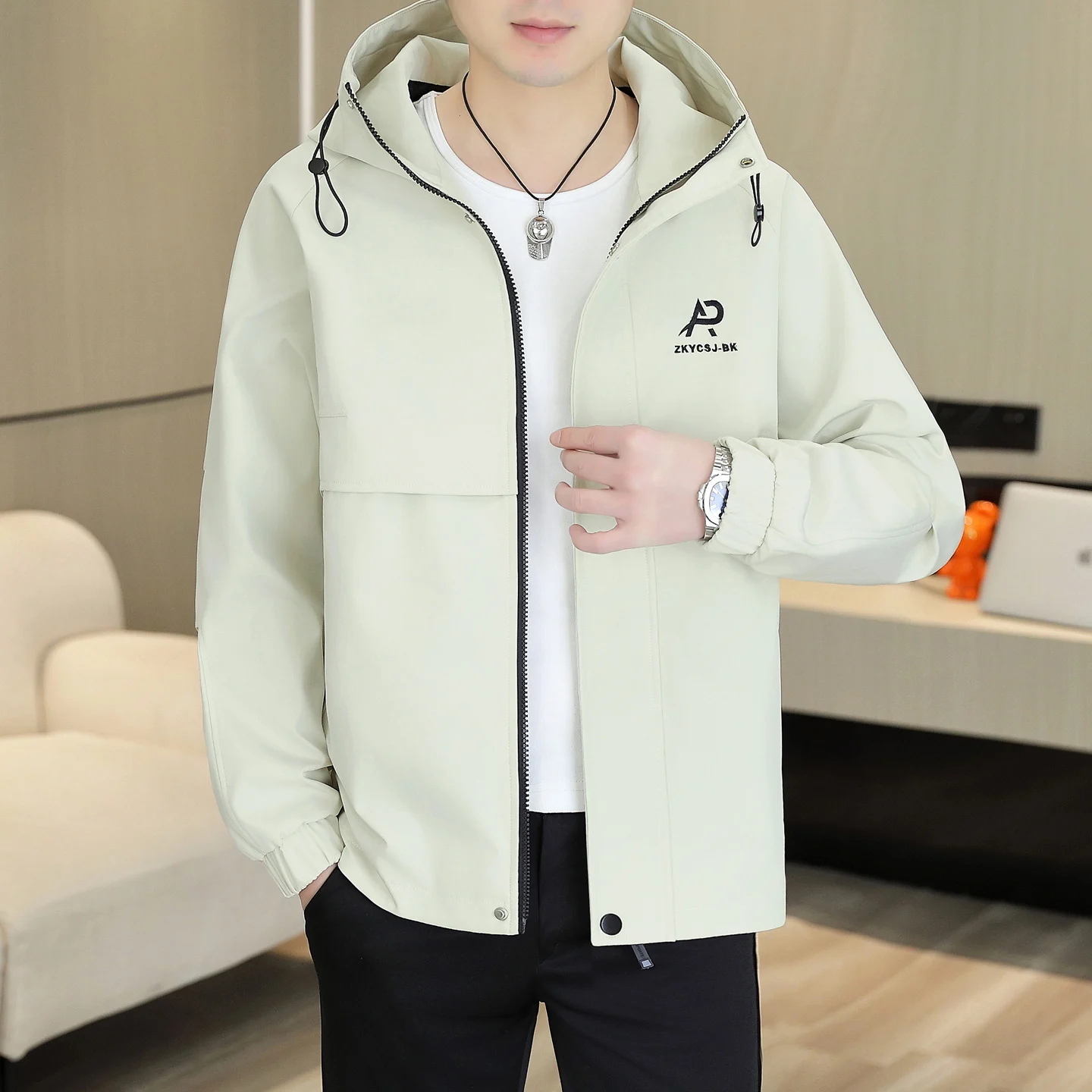 

Casual Sli Thin Men's Jaet Spring Autumn Faionable Streetwear Polyester Stand Fit Long Sve Zipper Closure Hoodie