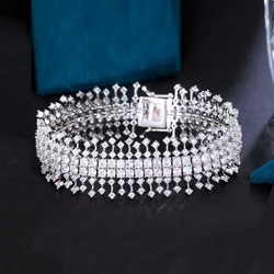 CWWZircons Sparkling 5A Luxury Chunky Full Cubic Zirconia Paved Big Wide Bridal Wedding Banquet Bracelets Jewelry Gift CB309