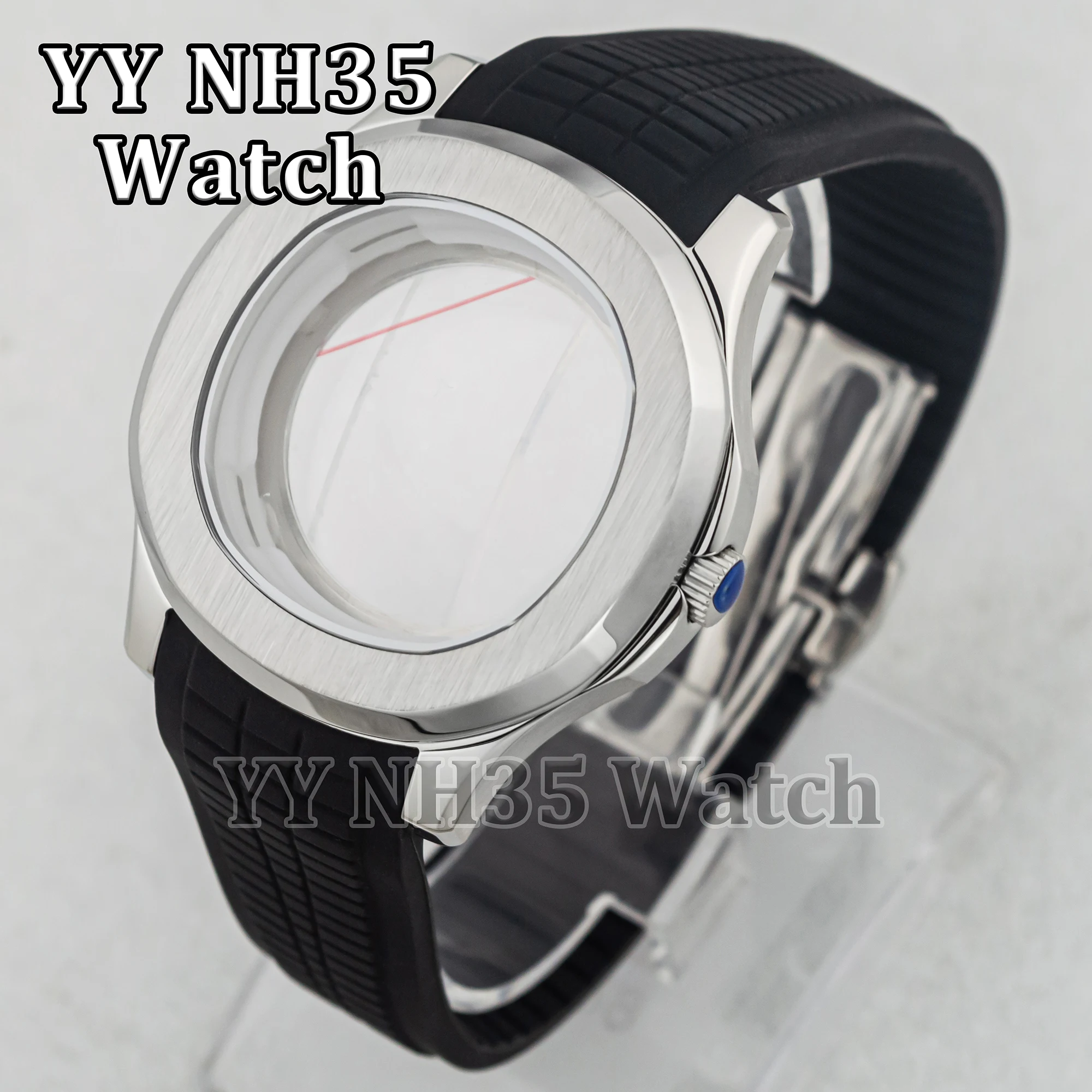 42mm Case NH35 Case Rubber Strap for AQUANAUT Nautilus 10ATM Waterproof Watch Case fit NH34/35/36 Automatic Movement Mod Parts