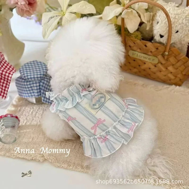 

Pet Spring Striped Vest Pet Puppy Thin Princess Lace Collar Skirt Dog Dresses for Small Dogs Puppy Clothes