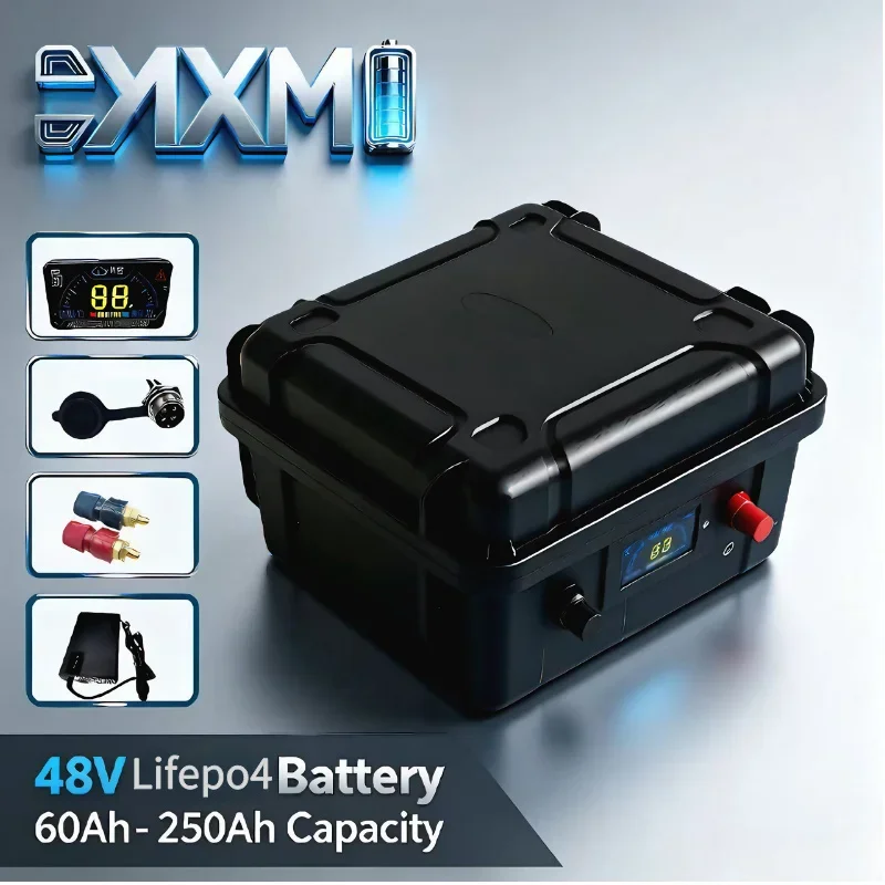 48V Rechargeable LiFePO4 Battery Pack, 50Ah‑200Ah Multiple Capacity Options, Deep Cycle Power Storage for Golf Cart, Gem Car, So
