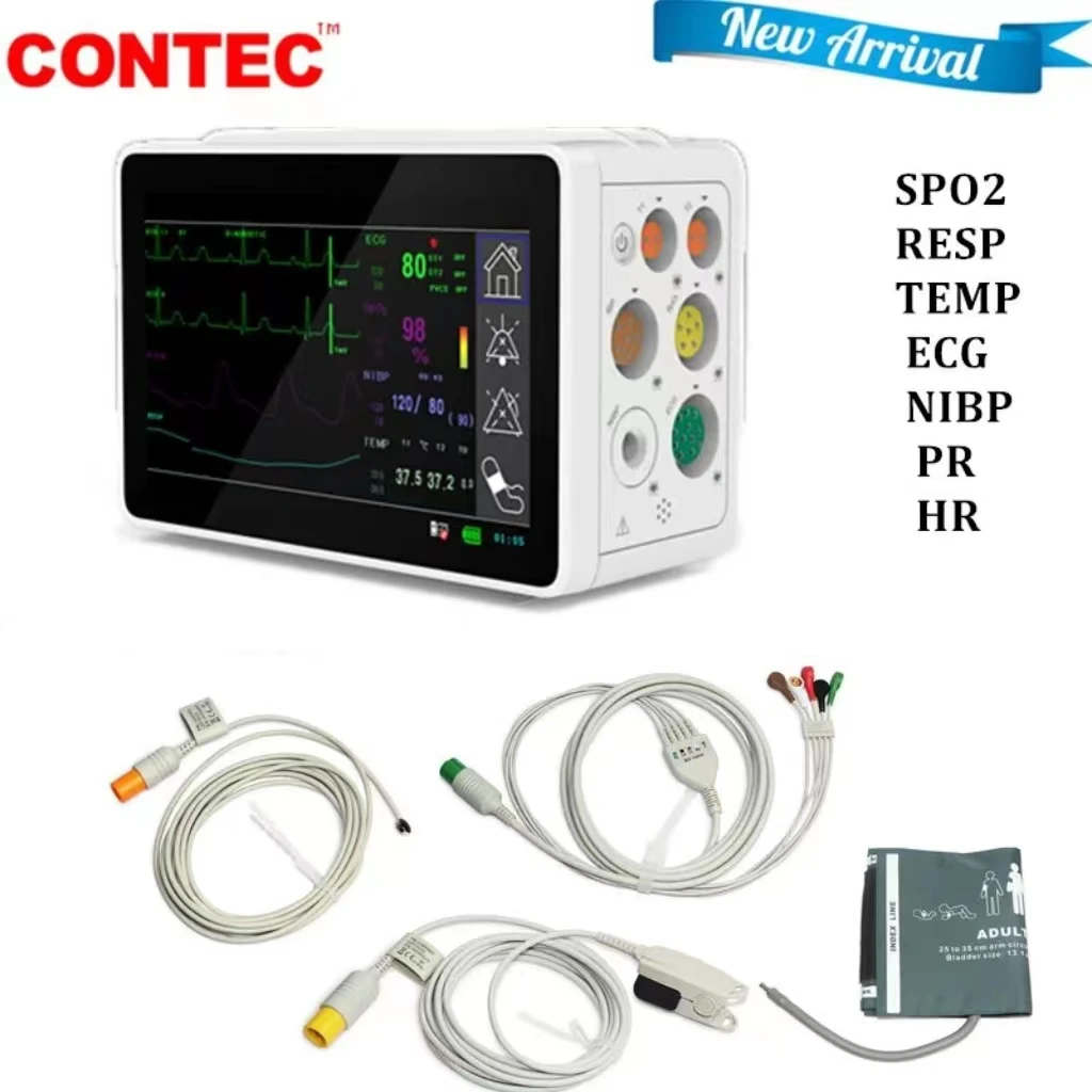 CONTEC 5'' Modular Patient Monitor 6 Parameters Touch Screen Plug-in Vital Monitor ECG NIBP SPO2 PR RESP TEMP