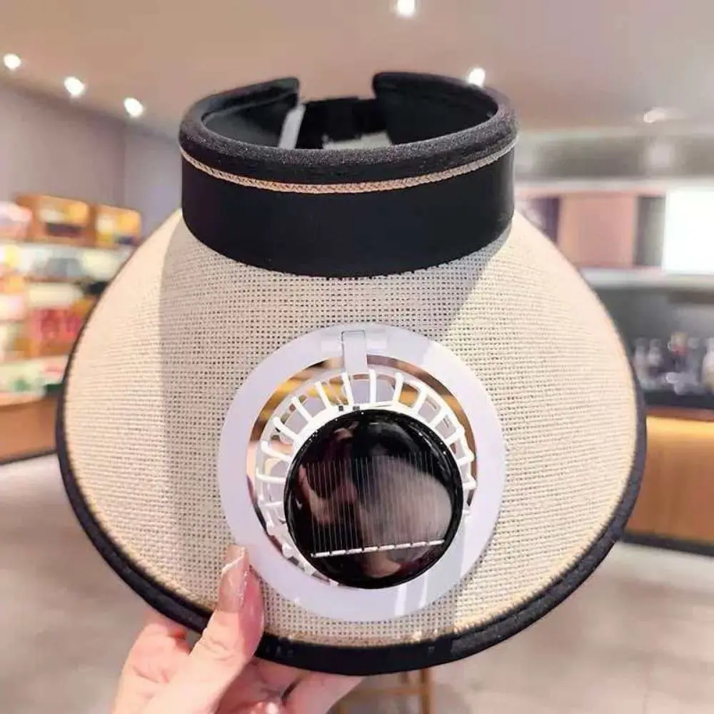 Wide Brim Sun Hat with Fan Solar Powered Fan Empty Top Outdoor Visor Hat Breathable UV Protection Beach Sunshade Hat Women view 2