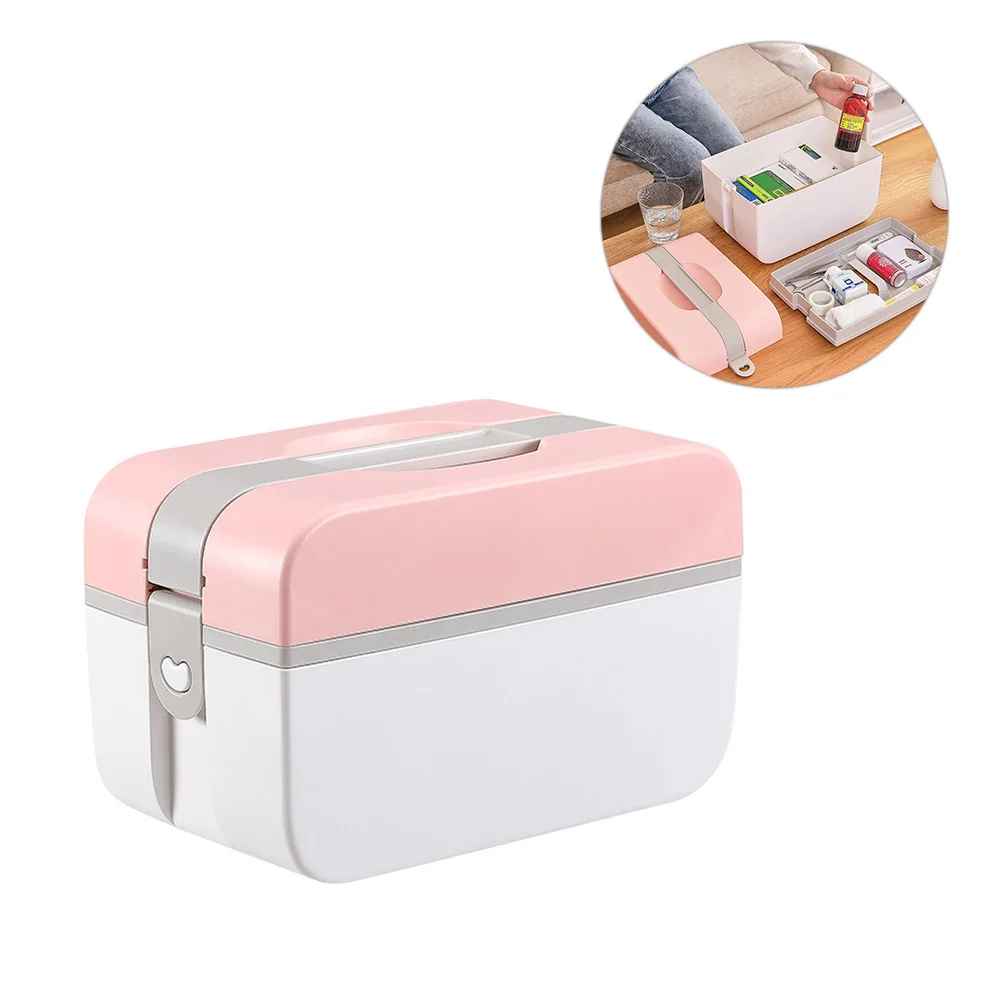 صندوق دواء بلون عشوائي مقاس M، صندوق تخزين أدوات الإسعافات الأولية عالي التحمل ومقاوم للماء متعدد الطبقات للسفر