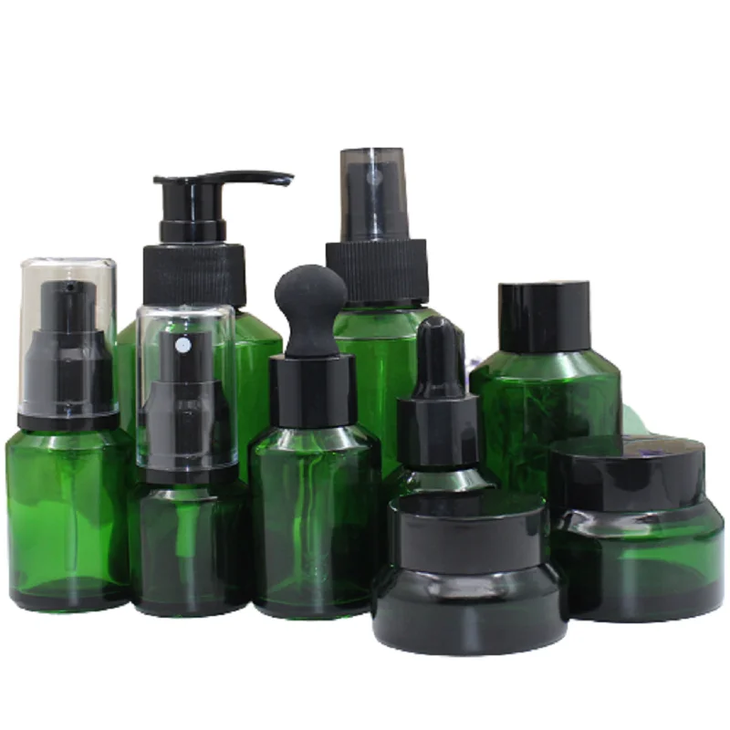 15ml 30ml Perfume Spray Bottle Oblique Shoulder Emulsion Cream Cosmetic Toner Mist Sprayer Green Glass Lotion Pump Bottle 15pcs