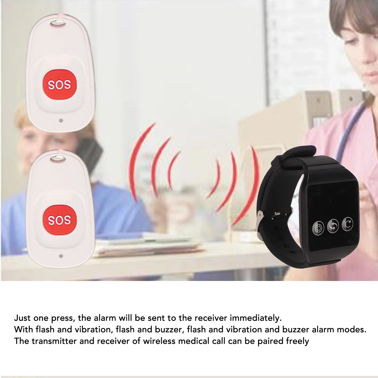 Caregiver Pager SOS Wireless Waterproof Stable Signal Vibration Portable Remote Nurse Alert System Emergency Call Device