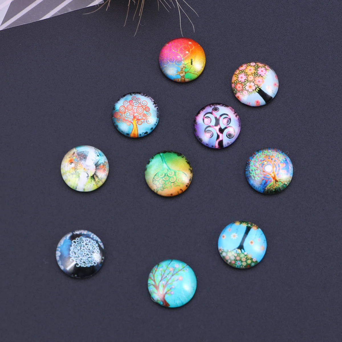 10pcs 12mm Color Life Tree Glass Cabochons Snap Button Jewelry Charms DIY Ginger Bracelets Accessories