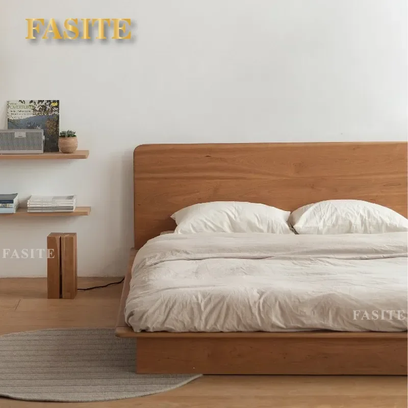 For North American Cherry Wood Bed Frame Solid Wood Double Bed Simple Modern Antique Style Master Bedroom Furniture Home