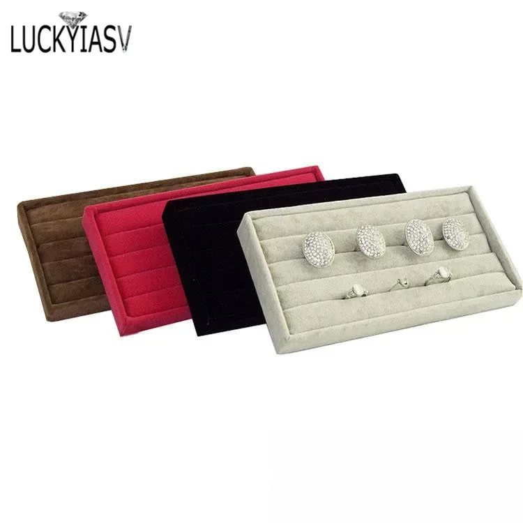 Velvet Portable Velvet Ring Insert Jewelry Display Tray Holder Stand Cufflinks Case Trinket Shop Organizer Storage Box