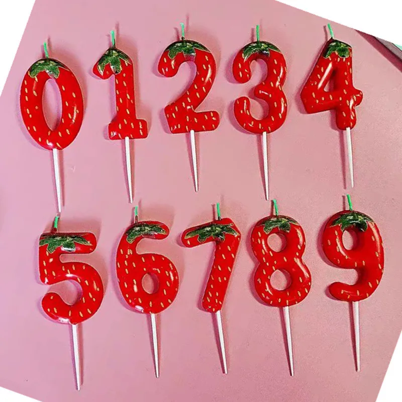 1 bougie d'anniversaire en forme de fraise, chiffres de 0 à 9, parfaite pour les décorations d'anniversaire, de fête et d'anniversaire de mariage, bougie de célébration