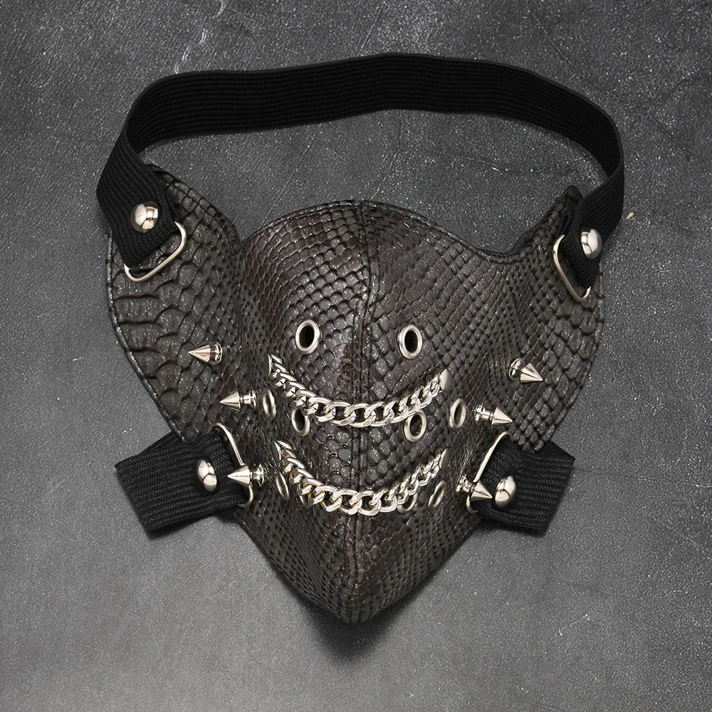 New Halloween Leather Mask Punk Rock Rivet Face Mask for Stage Performance Gothic Cosplay Half Mask Streetwear Grunge Accessory
