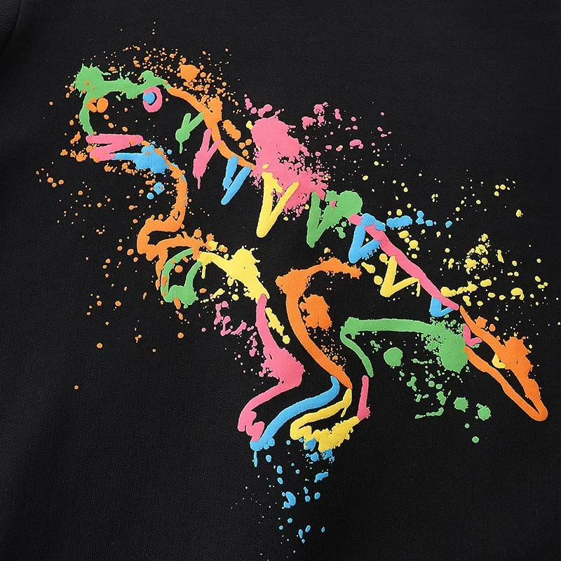 Boys Pullover Tops 100% Cotton Colorful Dinosaur Splash Print Hoodies Sweatshirts Toddler Kids Crew Neck Long Sleeve Clothes