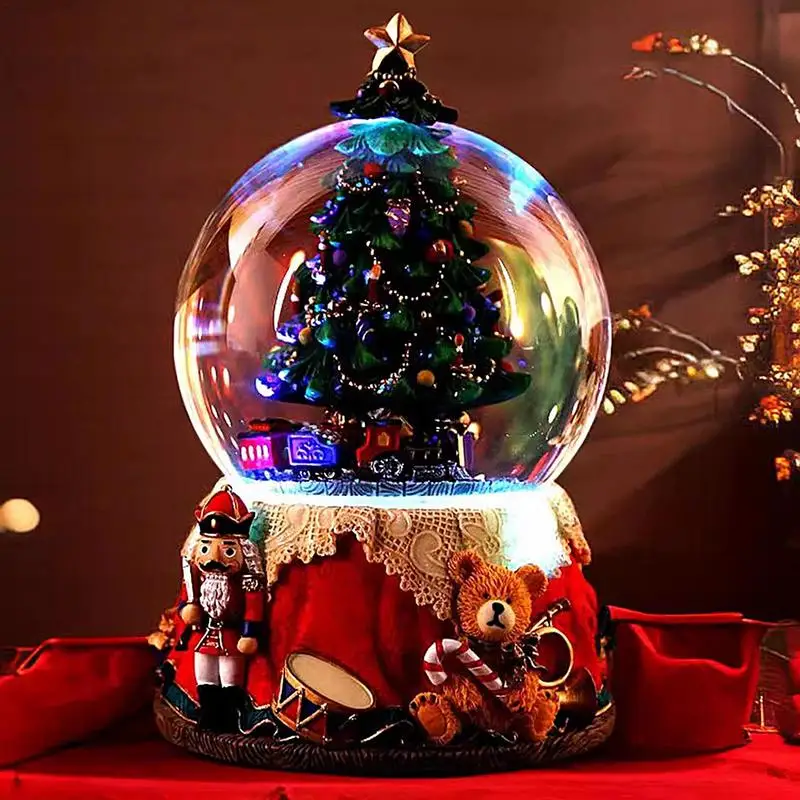 Christmas Nutcracker Crystal Ball Music Box 32 Songs Playing in a Loop Rotating Glowing Snow Music Box Christmas Birthday Gift