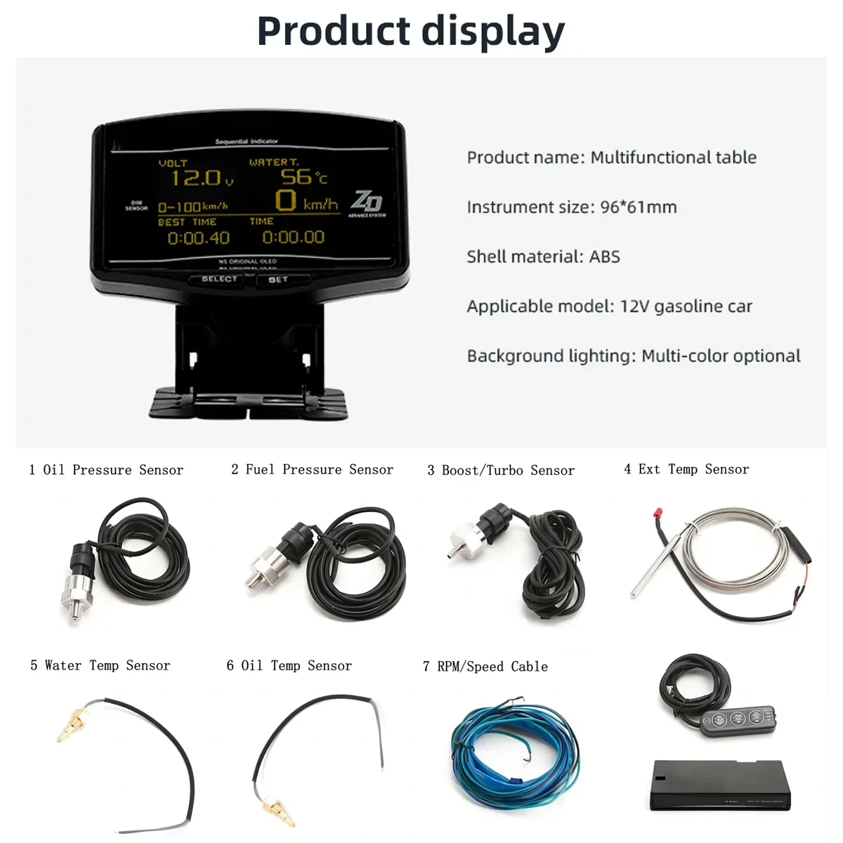 Def* Gauge ZD Full Kit Sports Package 10 in 1 BF CR C2 DEFI Advance ZD Link Meter Digital Auto Gauge with Electronic Sensors