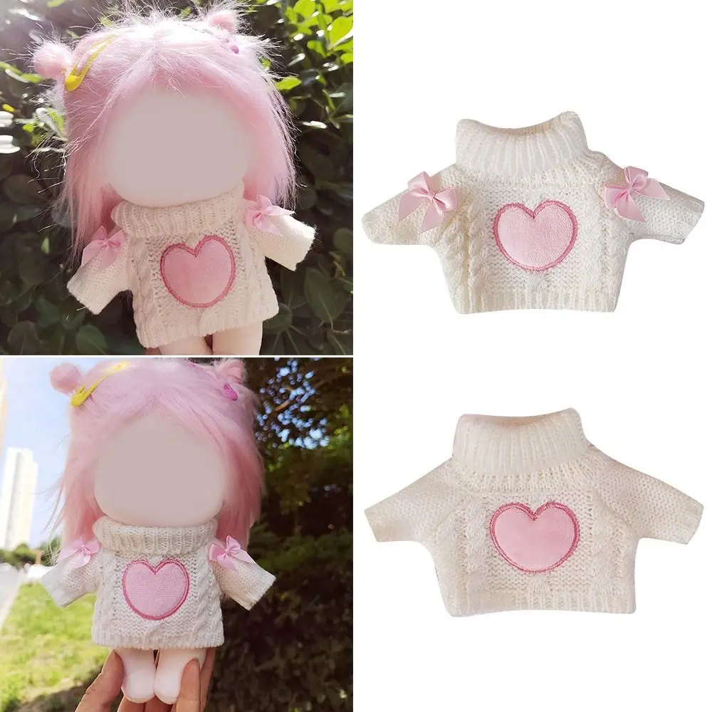 20cm Doll Sweater Pink Heart Bowknot Knitwear Knitting Clothes Cotton Stuffed Dolls Change Dressing Game