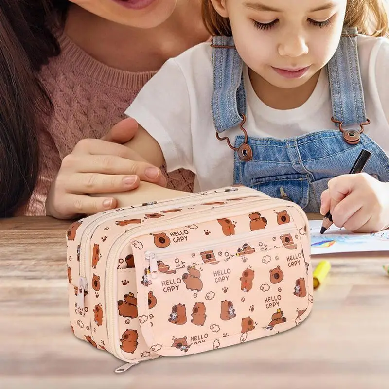 Aesthetic Pencil Pouch Animal Pattern Pencil Holder 9 Compartments Cosmetic Bag With Zipper Makeup Pouch School Supplies For
