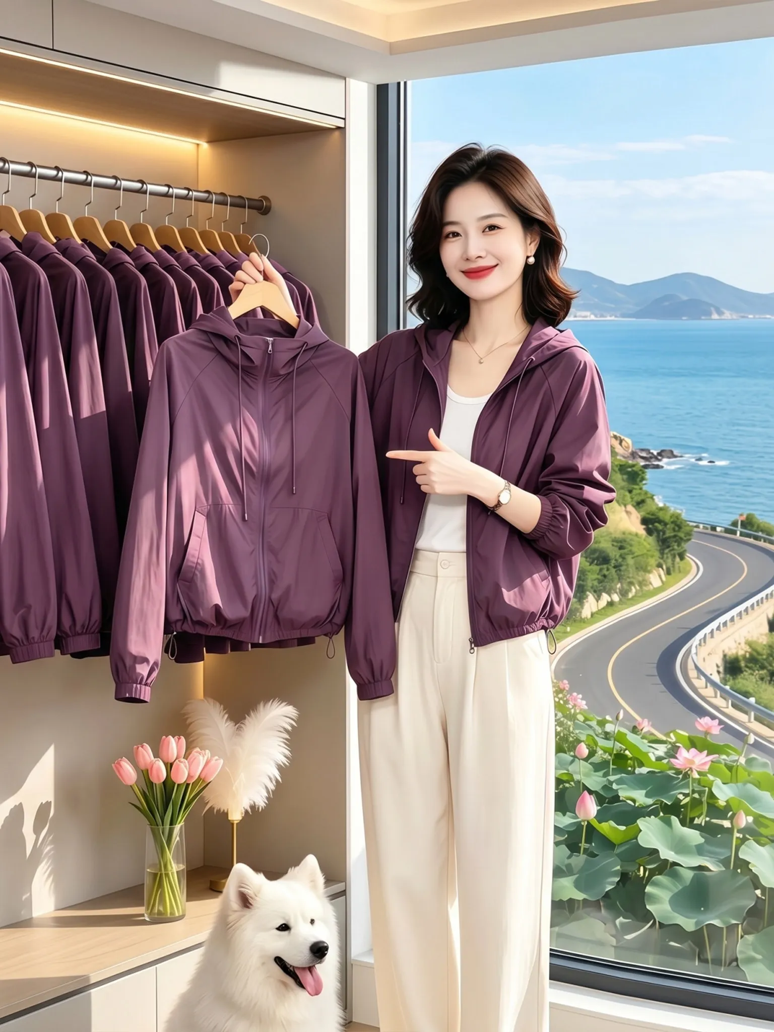 

2026 Summer Women's Lightweight Loose Fit Long Sleeve Hoodie Outerwear Breathable Sun Protection Purple Color Fashionable Out...