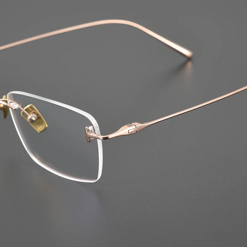 Japanese Pure Titanium Rimless Glasses Frame For Men Women Narrow Square Ultra-light Comfortable Eyeglasses Handmade Eyewear